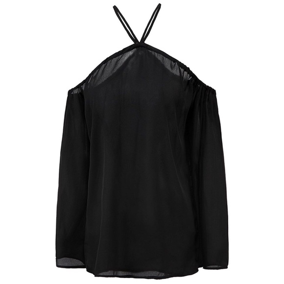 Off Shoulder Halter Long Sleeve Chiffon Blouse - Picture 4 of 5